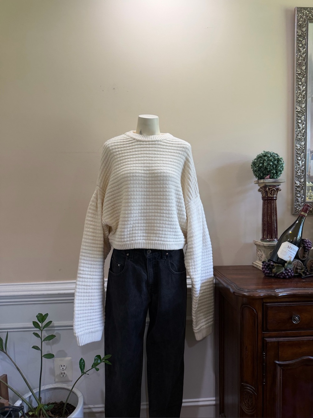 another. avenue Classic Cream Ribbed Crewneck Sweater